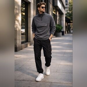 Puma Dark Gray Cotton Blend Quarter Zip Pullover Sweater | Snap Pocket Athletic